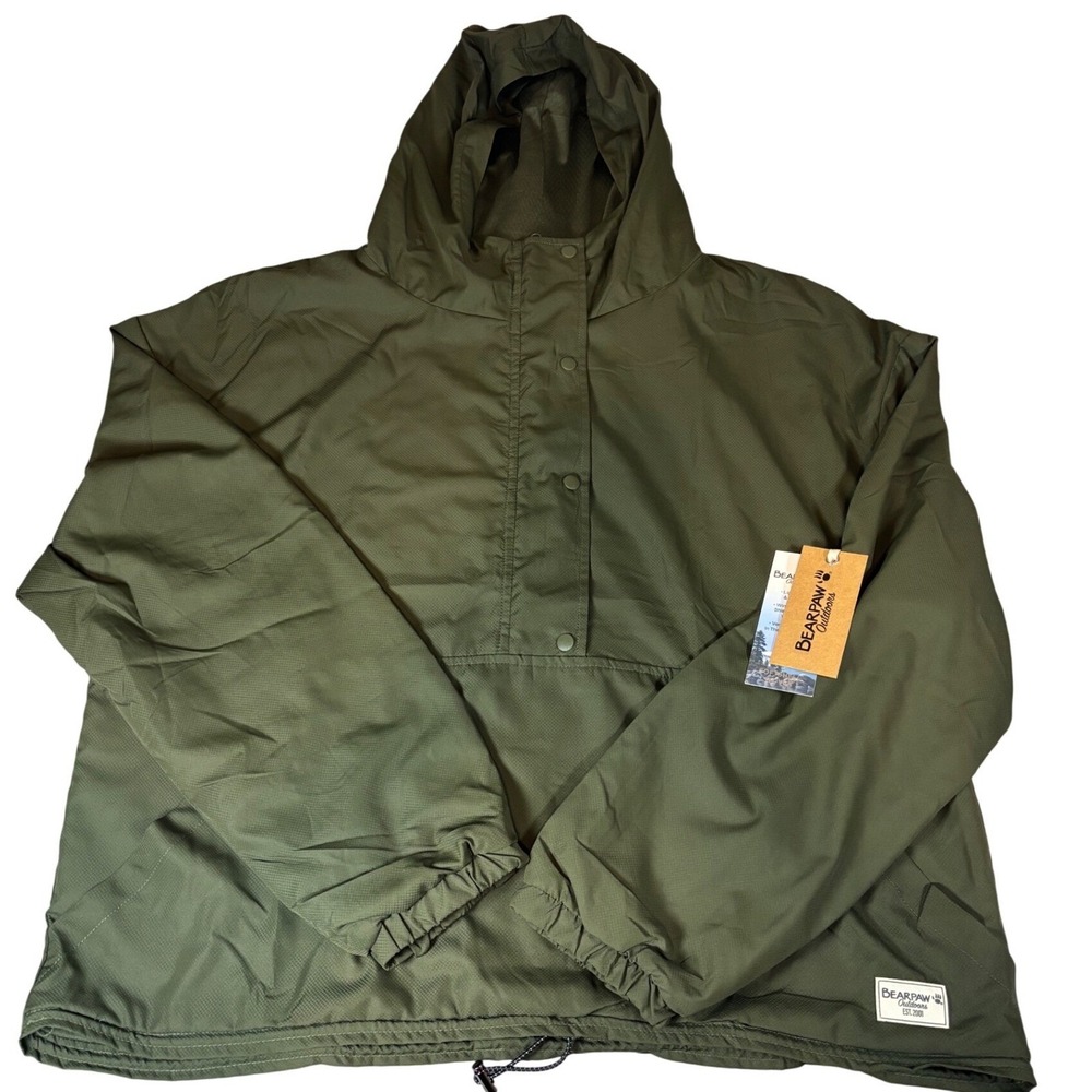NWT Bearpaw Outdoors Olive Green Anorak Hooded Jacket Womens XL‎